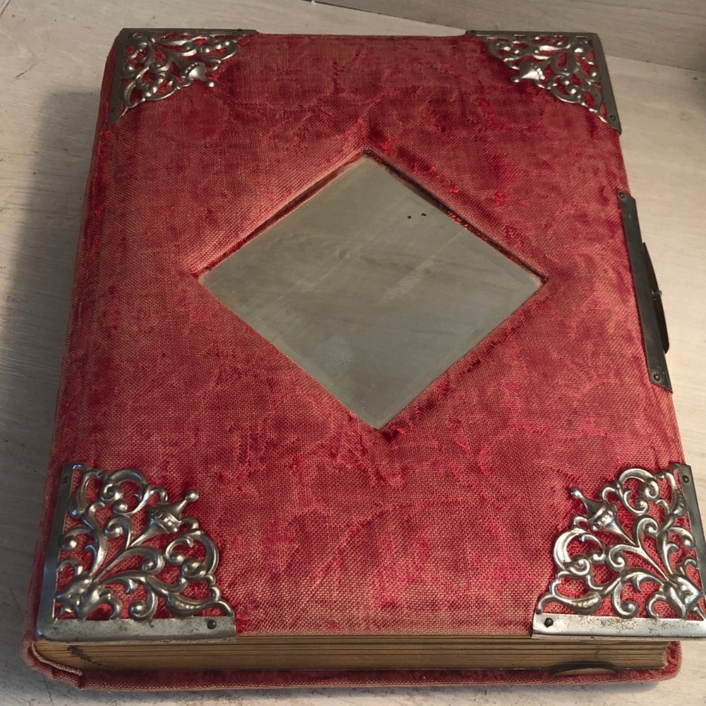 Antique Red Velvet & Silver Metal corners and Clasp Photo Album Please Read